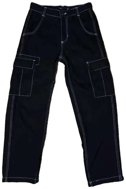 Bershka — Pantalon Cargo Bershka | Noir | Coutures Blanches | Y2K | W30 EU38